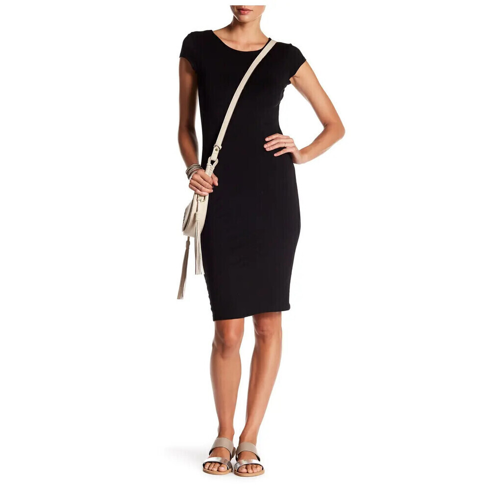 Velvet Torch Cap Sleeve Bodycon Dress Black Size XS